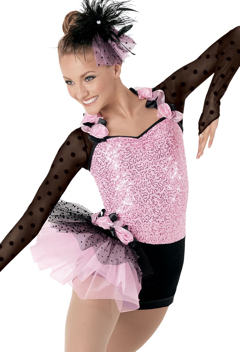 This pink sequined jazz and character dance costume